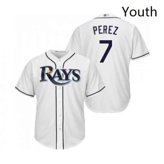 Youth Tampa Bay Rays 7 Michael Perez Replica White Home Cool Base Baseball Jersey